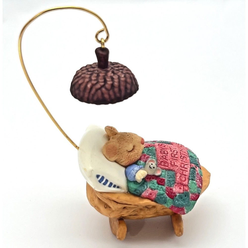 Hallmark‎ Keepsake Ornament Baby's First Christmas Sleeping Mouse in Walnut 2000
